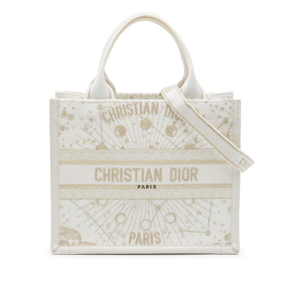 Pre-Loved Dior Small Embroidered Canvas Gold Star Book Tote